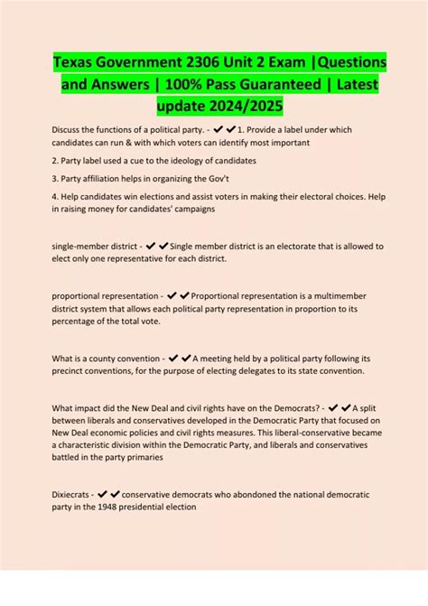 Texas Government 2306 Unit 2 Exam |Questions and Answers | 100% Pass ...