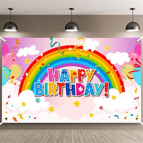 Remerry 71 x 44 Inch Rainbow Backdrops Happy Birthday Banner for Boys ...