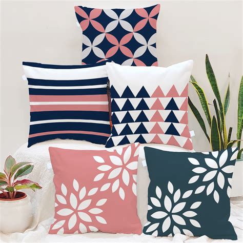 Buy BRICK HOME Geometric Pink and Blue Printed Poly Cotton Square ...