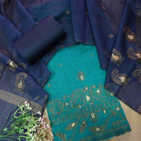 Visha Ocean Teal with All Over Authentic Jamdani Weaved On Hem Suit Se ...