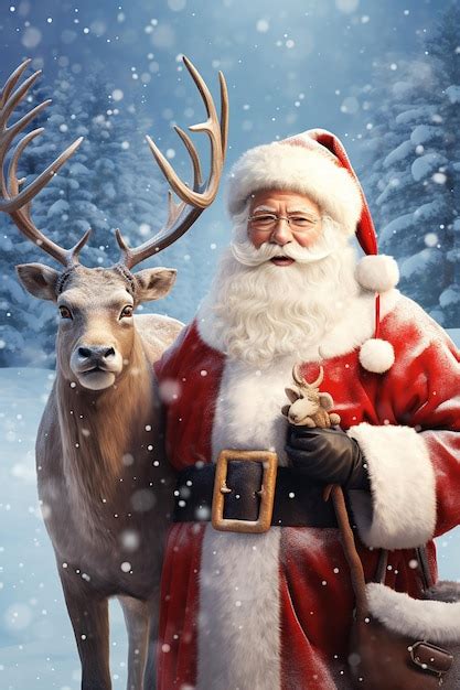 Santa and rudolph in a beautiful snowscape winter wonderland | Premium ...