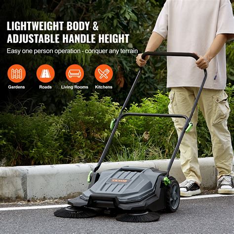 VEVOR Walk-Behind Hand Push Floor Sweeper, 25.6" Sweeping Width Floor ...