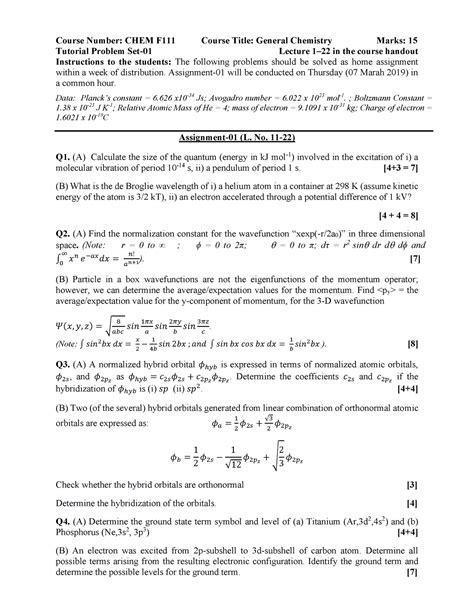 Assignment-01 - assignments - Course Number: CHEM F111 Course Title ...