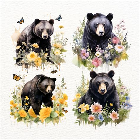 Black Bears Clipart, Watercolor Bear, Woodland Animals, Forest Clipart ...