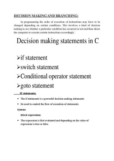 C Programming: Decision Making & Looping Concepts Explained - Studocu