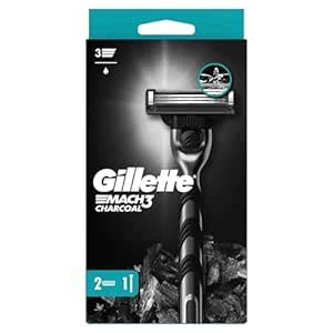 Gillette Mach3 Charcoal Shaver + 2 Piece Replacement Razor Blades ...