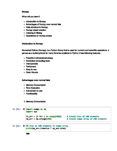 Numpy (CS101) - Introduction, Advantages, and Operations Guide - Studocu