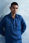 Buy Blue Kurta Linen Plain Pathani With Salwar For Men by Charkhee ...