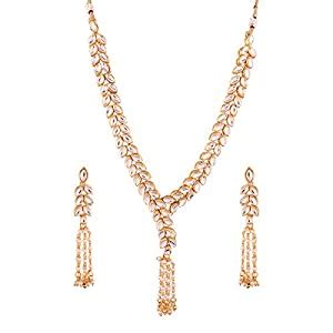Buy I Jewels Gold Plated Stylish Kundan And Pearl Necklace Set For ...