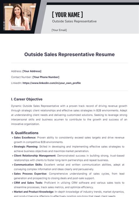 Free Outside Sales Representative Resume Template to Edit Online
