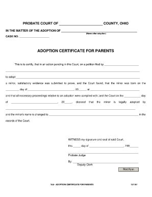 1997-2026 Form OH Adoption Certificate for Parents - Blank Fillable ...