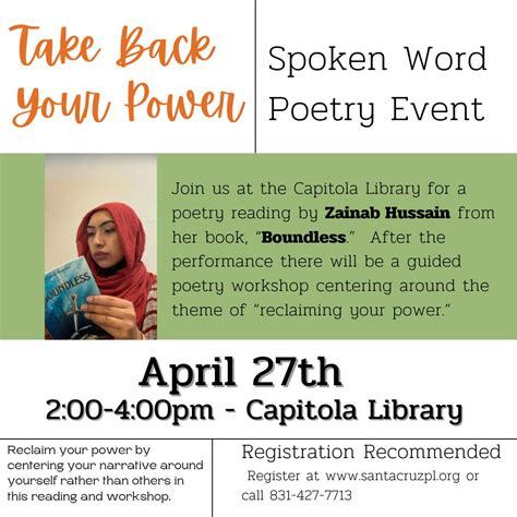 Apr 27 | Take Back Your Power: Spoken Word Poetry Event | Santa Cruz ...