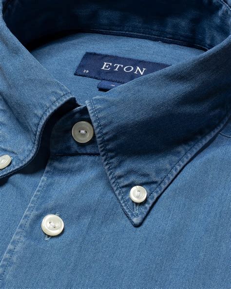 Mid Blue Lightweight Denim Shirt – Button Down - Eton