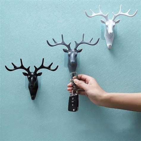 XANTHIC Deer Head Hanging Hook, Self Adhesive Wall Door Plastic Hook ...