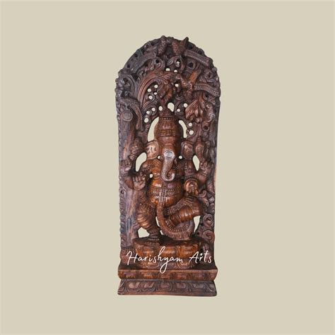 37" Standing Lord Ganesha on Lotus with Four Hands and Kamal Design in