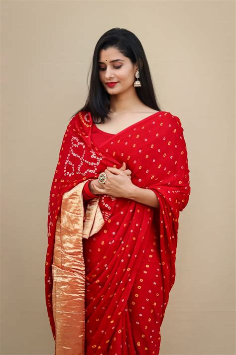 Pure Gaji Silk Bandhani Saree with blouse – Priyaz Gallery