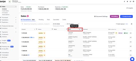 How to sort the invoices according to the invoice number - General - Swipe
