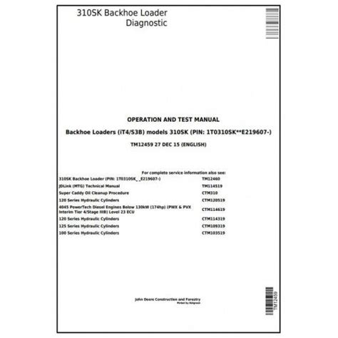 TM12459 John Deere 310SK (iT4/S3B) Backhoe Loader Pdf Diagnostic, Oper ...