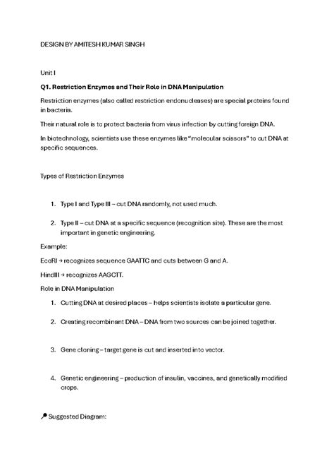 Genetic Engineering: UNIT 1 - Restriction Enzymes & Cloning Vectors ...
