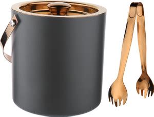 Steren 1.5 L Steel Double Wall Ice Bucket with Tong - Gun Metal ...