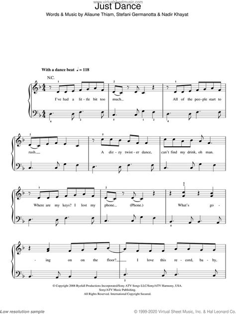 GaGa - Just Dance, (easy) sheet music for piano solo [PDF] | Sheet ...
