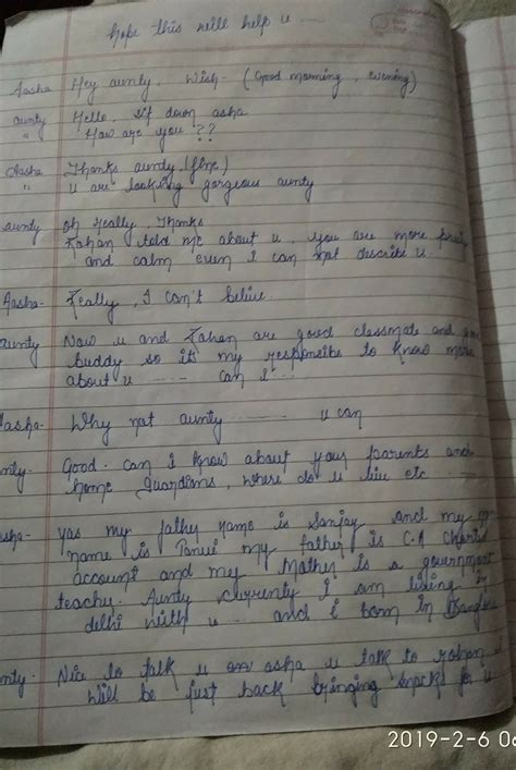 write a dialogue, asha is your best friend in college. one day you take ...