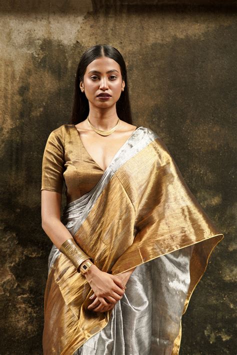 Buy Gold And Silver Handloom Tissue Saree Online | Chandi Aur Sona
