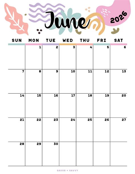 June 2026 Calendar Templates - 14 Free Printables - Savor + Savvy