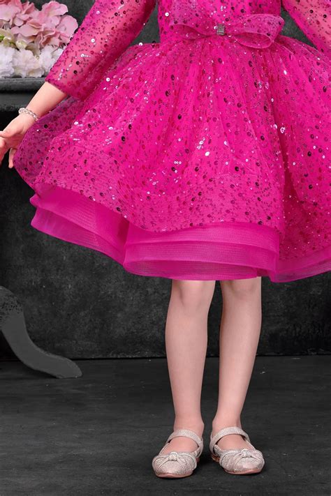 Pink Sequins Embellished Party Wear Frock with Bow Detail For Girls ...