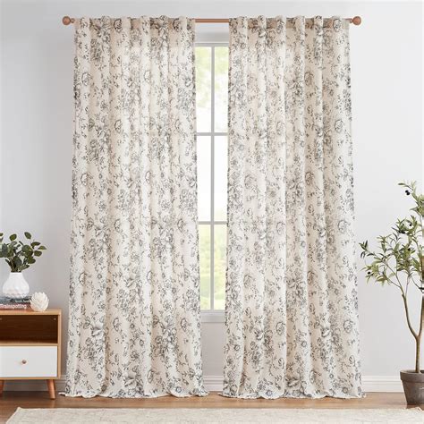 Amazon.com: jinchan Linen Curtains Floral Curtains for Living Room 96 ...