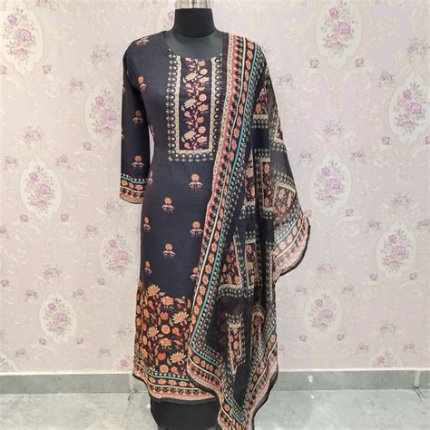 Premium black muslin - beautiful floral print concept - pretty neck ...