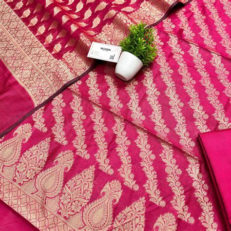 Pink Golden Zari Banarasi Silk Suit – Mohsin Textiles