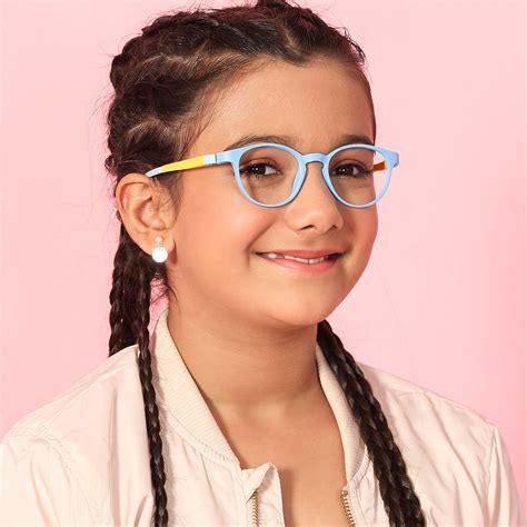 Buy Kids Glasses: Matte Sky Blue Yellow Sky Blue Full Rim Round Kids 8 ...