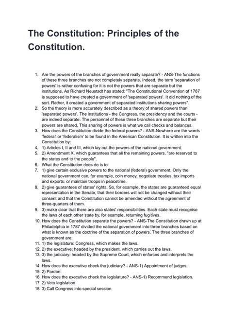 The Constitution: Principles of the Constitution. QUESTIONS WITH ...