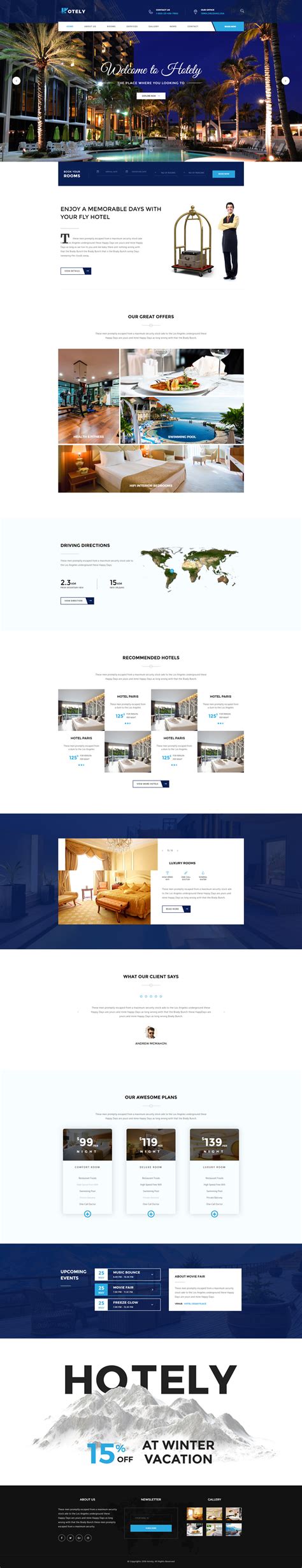 响应式酒店预订和旅游HTML5模板_在线预订酒店网站UI设计 - Hotely