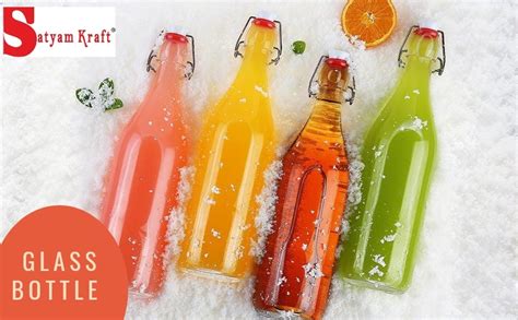 SATYAM KRAFT 1 Pcs Glass Water Bottle with Clip Top Cap for School ...