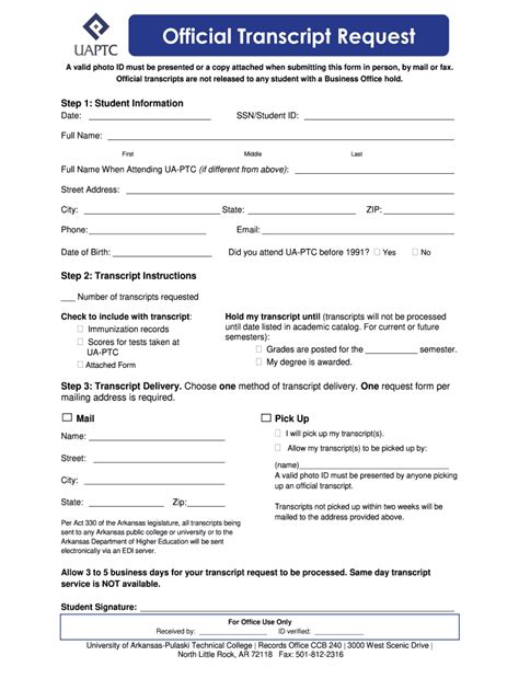 UAPTC Official Transcript Request - Blank Fillable Template | Fill Out ...