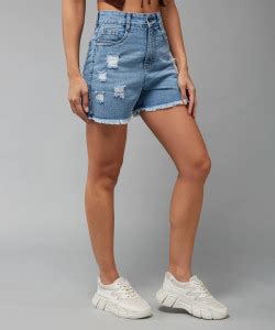 Miss Chase Solid Women Denim Blue Denim Shorts - Buy Miss Chase Solid ...
