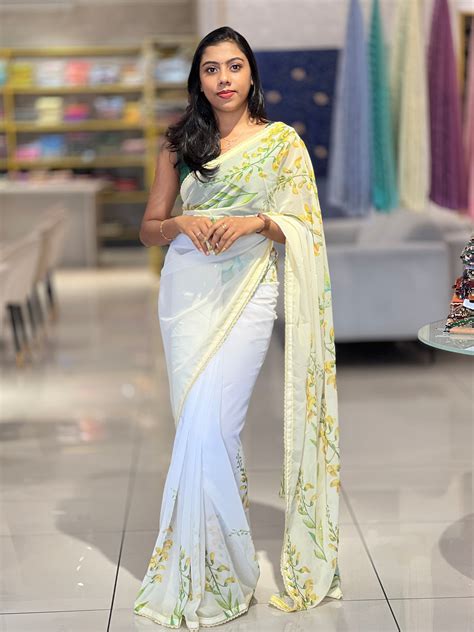 Floral Digital Print With Beads Highlighted Georgette Saree | HT206 ...