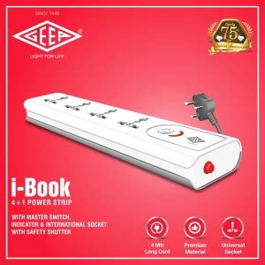 Geep 4 Universal Socket, 1 Switch Power Extension Board with 4 Meter ...