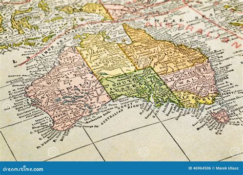 Australia on a vintage map stock photo. Image of focus - 46964506 - map of australia vintage