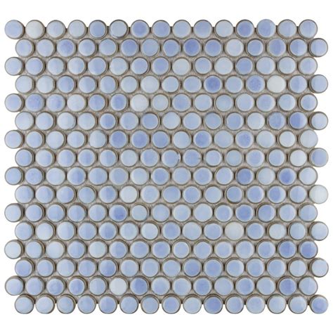Affinity Tile Hudson Penny Round Forst Blue 12-in x 13-in Glossy ...