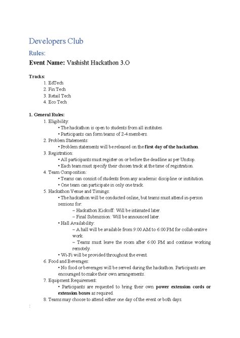 Vashisht Hackathon 3.0 Rules & Guidelines for Tracks F91ED15D - Studocu