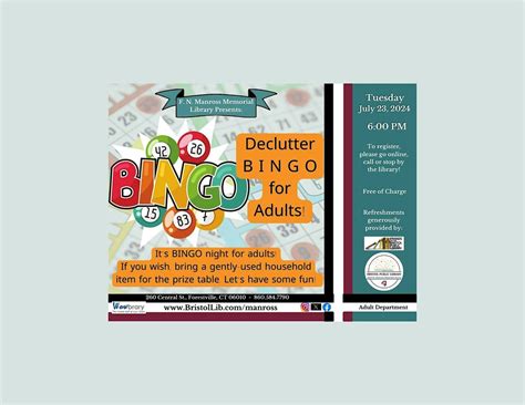 Declutter BINGO for Adults!, Manross Memorial Library, Bristol, 23 July ...