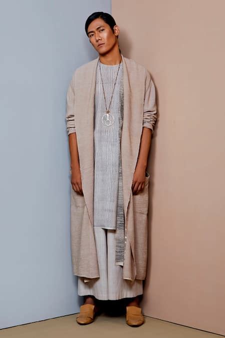 Buy White Crinkled Cotton Front-open Jacket And Organic Pant Set For ...
