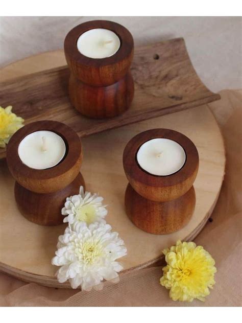 Wooden tea light holder | Buy wood turned tea light holder | Kalpané
