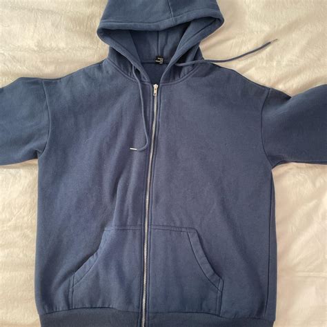 navy/dark blue zip up hoodie lightly worn, no... - Depop