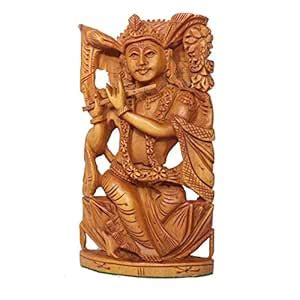 RDK Handcrafted Sandalwood Krishna Figurine – 4-Inch Decorative Wooden ...