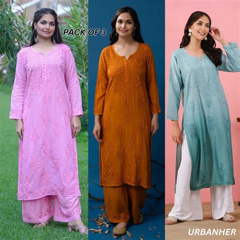 3 Combo Pack | Women Chikankari Work Kurti Set | Full Sleeves - CKS06 ...
