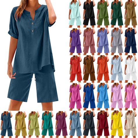 Baikeli Summer Outfits for Women 2 Piece Linen Matching Set Short ...